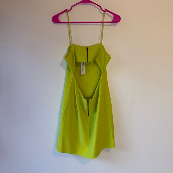 Alice+Olivia Fifi Fitted Mini Cami Dress Citron Lime 6 NWT Spaghetti Strap ALine - Picture 2 of 7